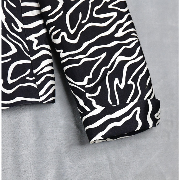 Talbots Blazer Women's 8 Black White 1/2 Zip Jacket Silk Blend Jacket - Picture 6 of 9